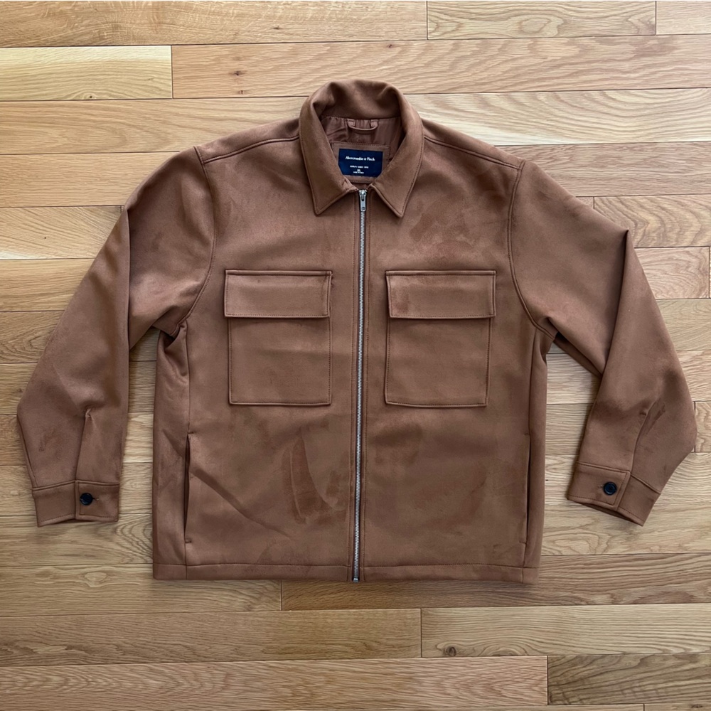 Abercrombie & Fitch Tan Vegan Suede Zippered Shirt Jacket